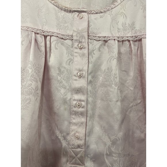 Adonna‎ Nightgown Large Pink Long Sleeves Half Button Front Damask Midi Prairie - Picture 3 of 6